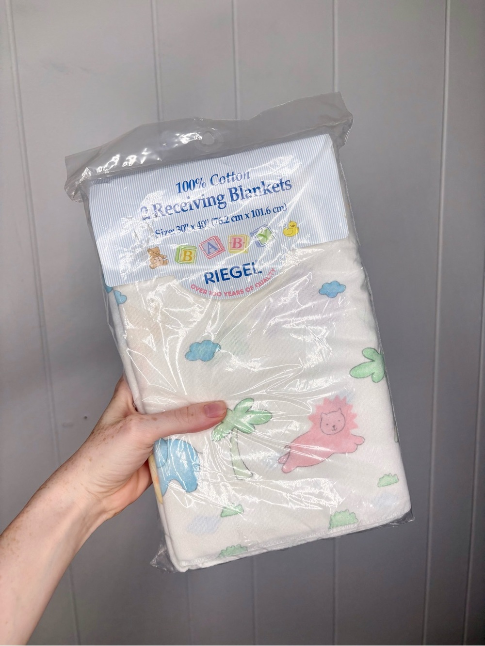 NWT VINTAGE 90’s RIEGEL 2 Receiving Blankets Baby Blankets USA Cotton Zoo Animal